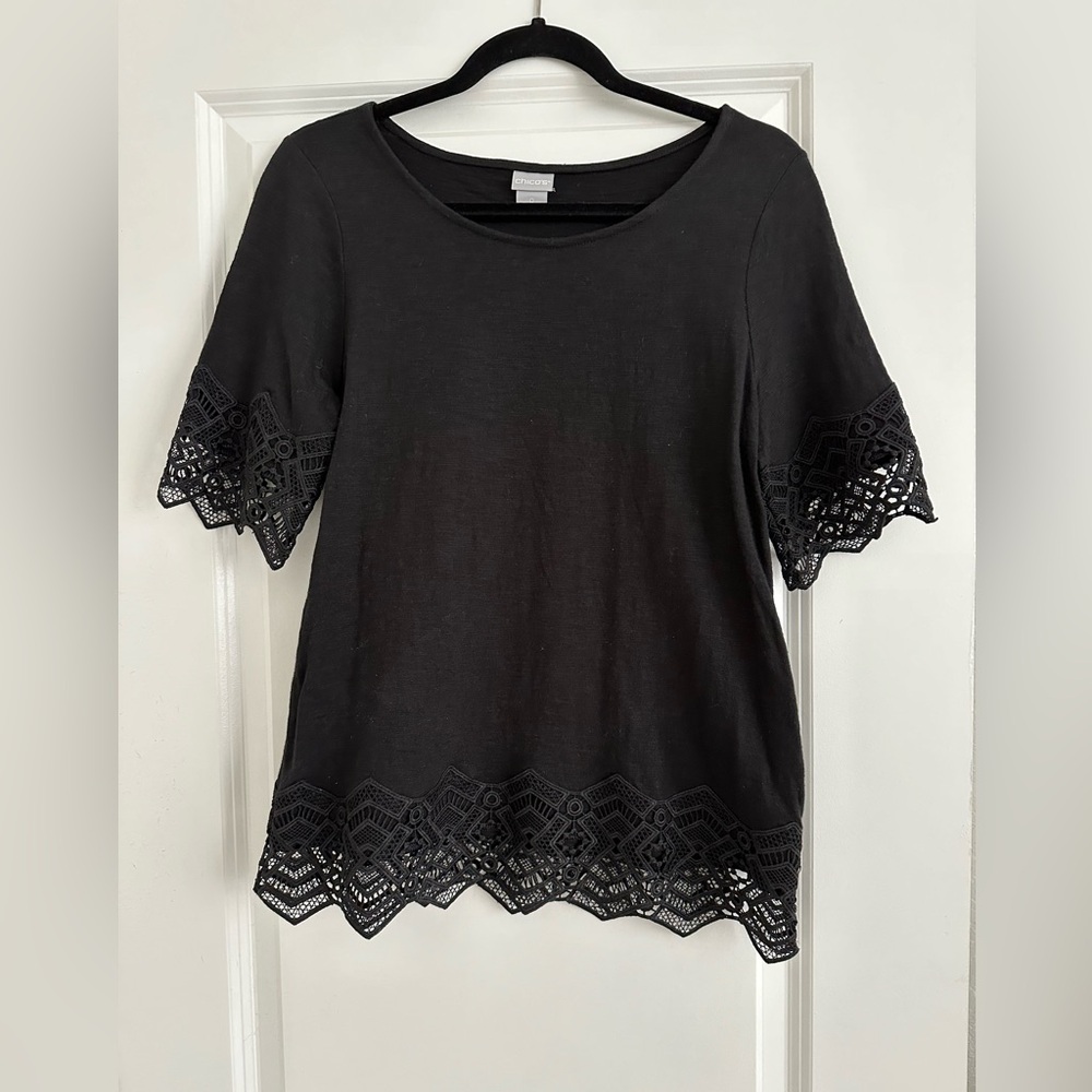 Chicos black lace trim tee